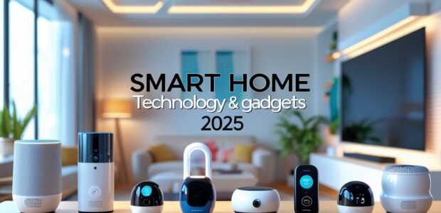 Modern smart home technology and gadgets in a futuristic living room